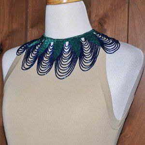 Stunning & RARE Teal & Cobalt Blue Egyptian Beaded Bib Necklace Made For A Queen